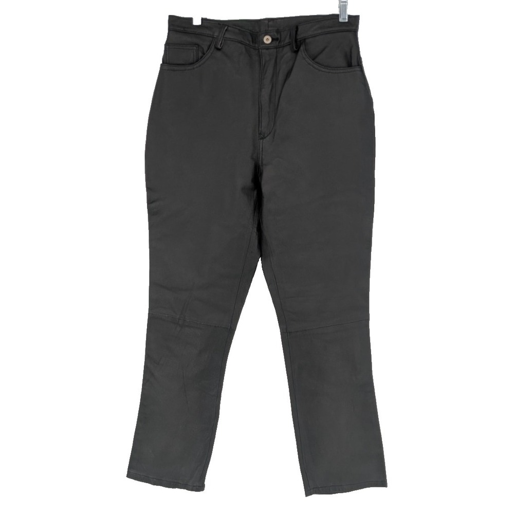 Solutions New York Black Genuine Genuine Leather Pants Sz 8 Lined Pull Up Zip Up